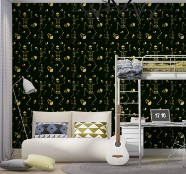 funny skeletons dancing White Pattern Wallpaper - TenStickers