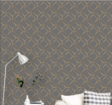 Geometric gray and golden hexagon square pattern wallpaper - TenStickers