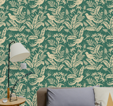 Golden and green tropical wild leaves wallpaper - TenStickers