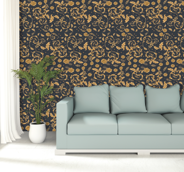 Golden Leaf Vintage Wallpaper - TenStickers