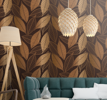 Golden leaves on earth tone Contemporary Wallpaper - TenStickers