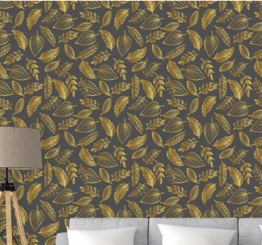 Gray and gold leaves pattern nature wallpaper - TenStickers