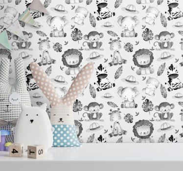 Gray zoo animals Kids wallpaper - TenStickers