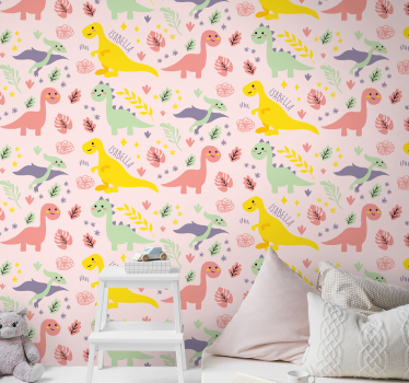 Green dinosaurs with names Kids Wallpaper - TenStickers