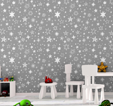 Hand drawn stars pattern on gray background wallpaper - TenStickers