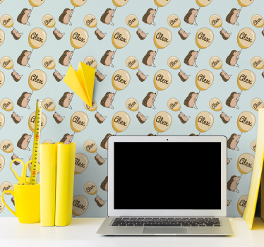 Hedgehogs with balloons and name kids wallpaper - TenStickers