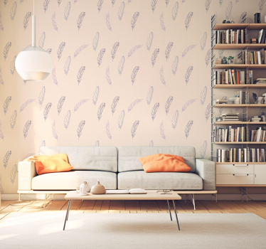 Minimalistic Feathers Living Room Wallpaper Decor - TenStickers