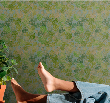Japandi minimalistic monstera leaves Lounge Wallpaper - TenStickers