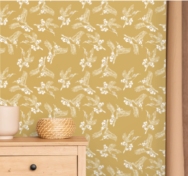 Japanese flowers and birds Lounge Wallpaper - TenStickers