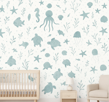 Kids wallpaper blue and white nautical design - TenStickers