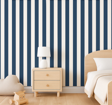 Kids wallpaper blue and white thick stripes - TenStickers