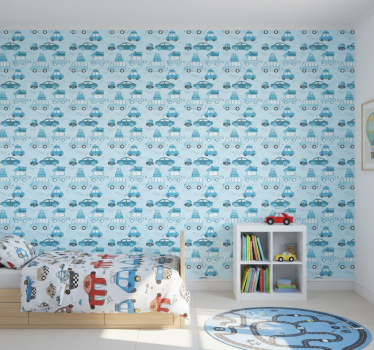 Kids wallpaper blue cars design - TenStickers