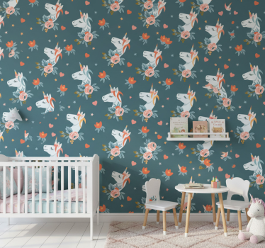 Kids wallpaper blue charming unicorns - TenStickers