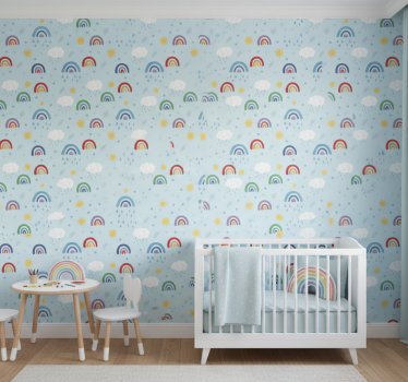 Kids wallpaper blue rainbows and clouds - TenStickers