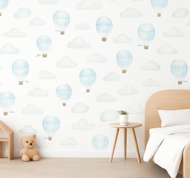 Kids wallpaper blue watercolor clouds - TenStickers