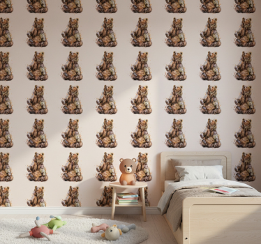 Kids wallpaper brown bear - TenStickers