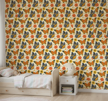Kids wallpaper butterflies floral design - TenStickers