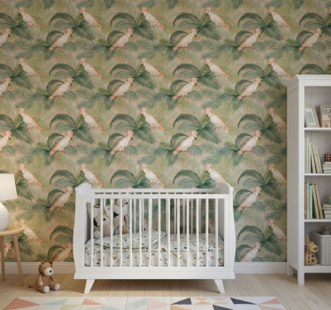 Kids wallpaper cockatoo and leaves design - TenStickers