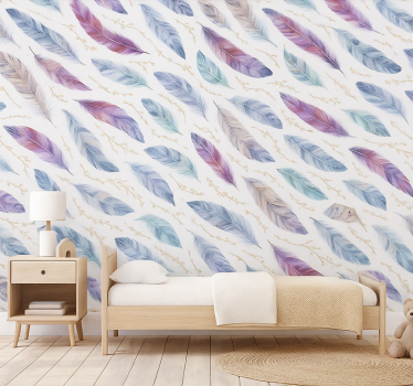 Kids wallpaper colorful feather design - TenStickers