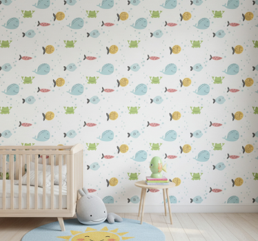 Kids wallpaper colorful fish on white background - TenStickers