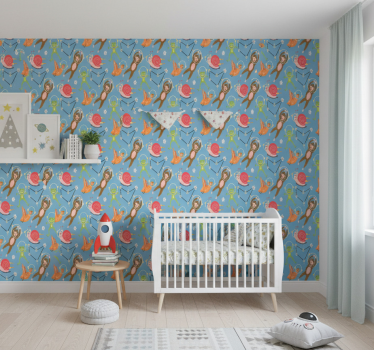 Kids wallpaper colorful forest animal astronauts - TenStickers