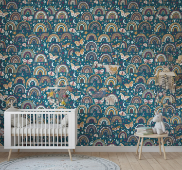 Kids wallpaper colorful rainbows and butterflies - TenStickers