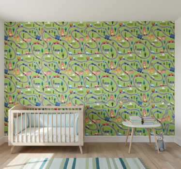 Kids wallpaper colorful vehicle roads - TenStickers