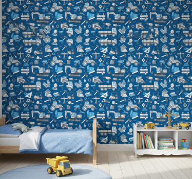 Kids wallpaper construction vehicles - TenStickers