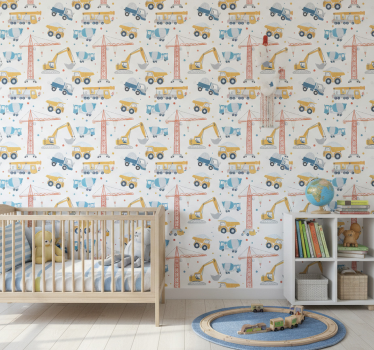 Kids wallpaper construction vehicles adventure - TenStickers