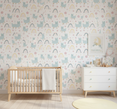 Kids wallpaper cute llamas and rainbows - TenStickers