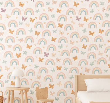 Kids wallpaper cute rainbow design with butterflies - TenStickers