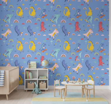 Kids wallpaper cute skater dinosaurs - TenStickers
