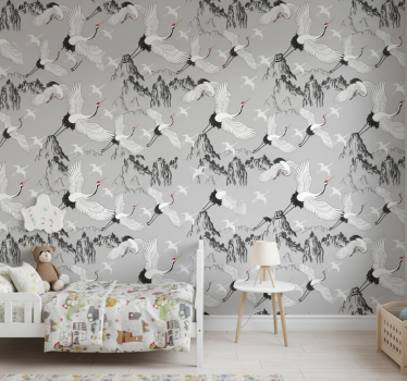 Kids wallpaper elegant cranes and peaks - TenStickers