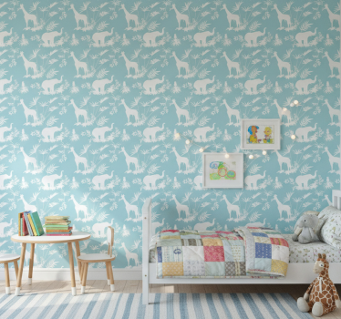 Kids wallpaper elephants and giraffes design - TenStickers