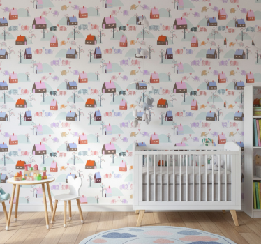 Kids wallpaper elephants and houses - TenStickers