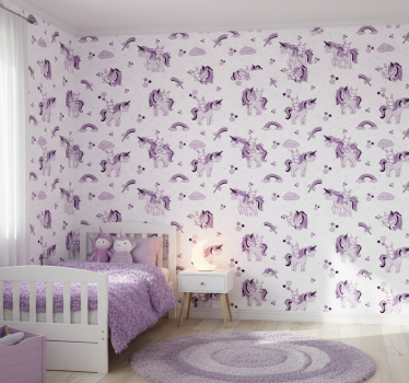 Kids wallpaper fantasy purple unicorns - TenStickers