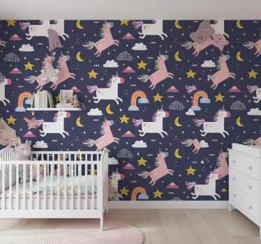 Kids wallpaper featuring unicorns and stars - TenStickers