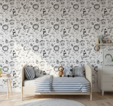 Kids wallpaper gray zoo animals - TenStickers
