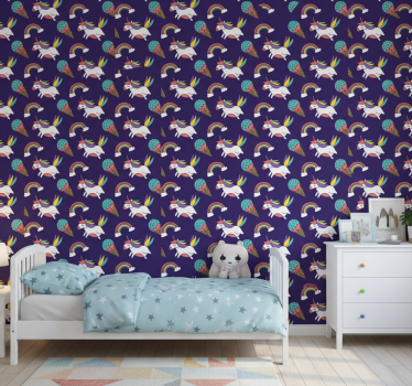 Kids wallpaper hand drawn unicorn pattern with symbols - TenStickers