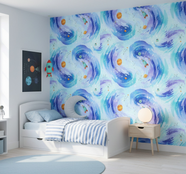 Kids wallpaper in light blue galaxy style - TenStickers