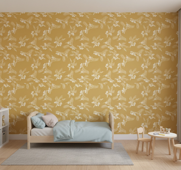 Kids wallpaper japanese flowers and birds design - TenStickers