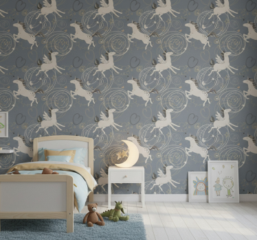 Kids wallpaper pegasus unicorns on dark background - TenStickers