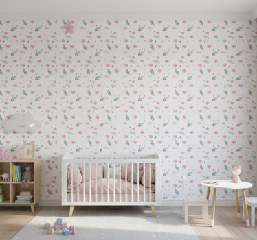 Kids wallpaper pink minimalistic little flowers - TenStickers