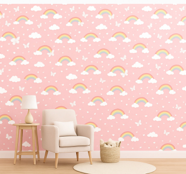 Kids wallpaper pink rainbow design - TenStickers