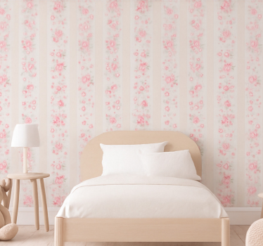 Kids wallpaper pink retro floral stripes - TenStickers