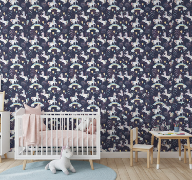 Kids wallpaper floral pink unicorns - TenStickers