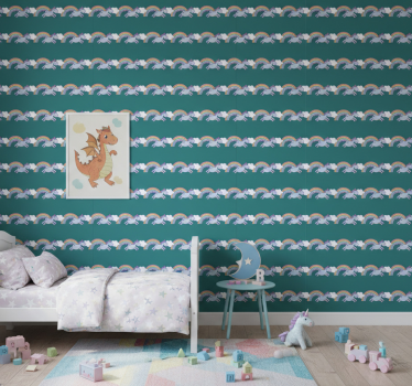 Kids wallpaper running unicorns and rainbows - TenStickers