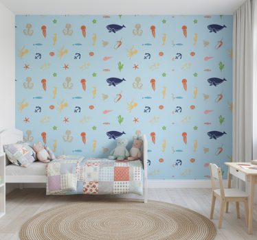 Kids wallpaper minimalistic sea creatures - TenStickers