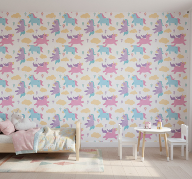 Kids wallpaper unicorns and clouds - TenStickers