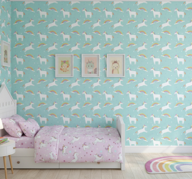 Kids wallpaper unicorns with a rainbow - TenStickers
